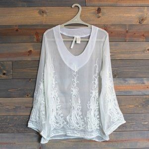 Forgotten Grace Embroidered Sheer Long-Sleeve Blouse NWOT